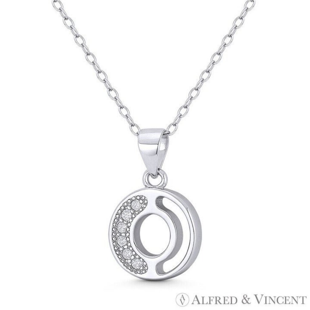 Initial Letter "O" Cz Crystal Pendant In .925 Sterling Silver W/ Rhodium